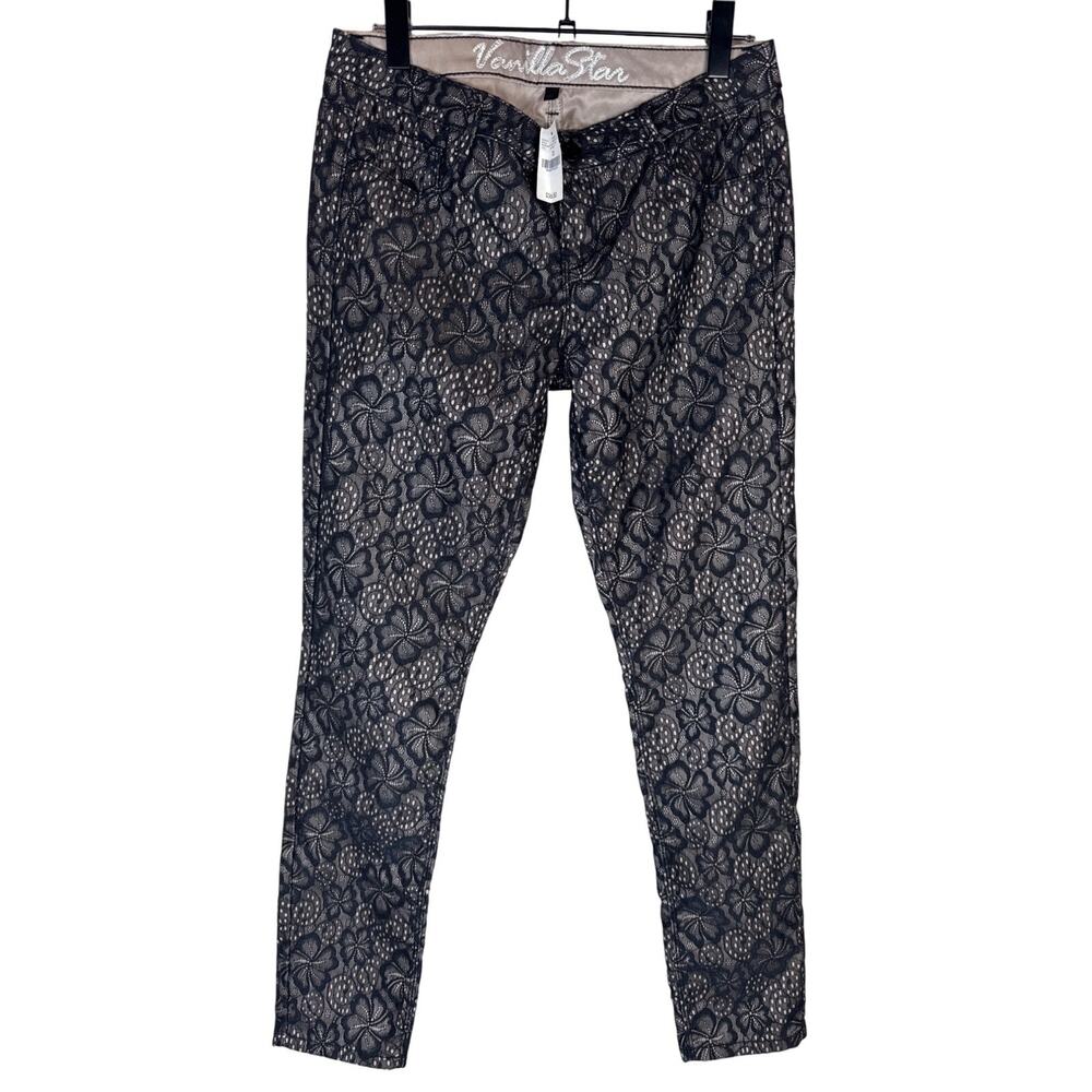 Wet Seal Womens Bonded Lace Skinny Pants Size 13 Black Vanilla Star Whimsy Goth